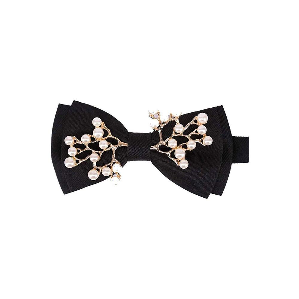 4379 Pre-Tied Bow Ties Metal Pearl Two-Layer Bowtie Adjustable Length